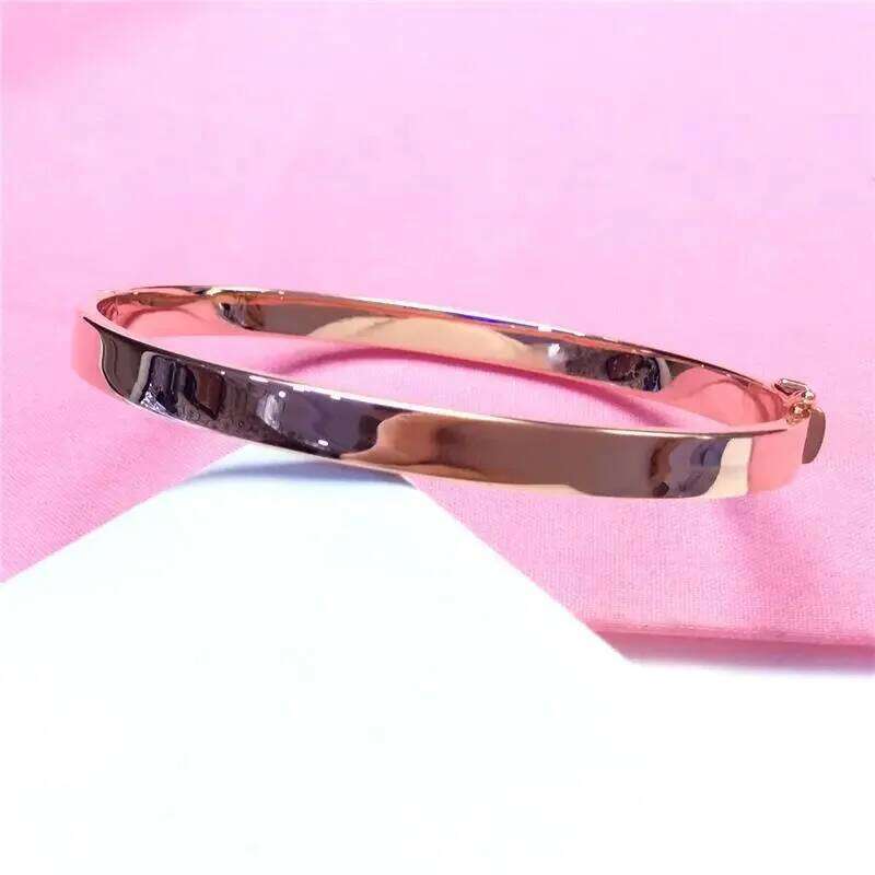 Plated 14K Rose Gold Glossy Wide Bracelet for Women Fashion Simple Fresh Wedding Engagement High Jewelry XJ260303