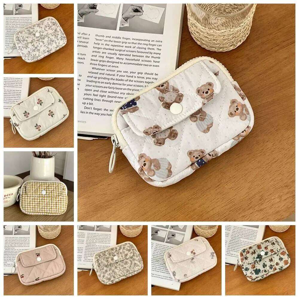 Stripe Floral Coin Purse Flower Large Capacity Small Makeup Lipstick Earphone Card Holder Mini Canvas Storage Bag Daily C260304