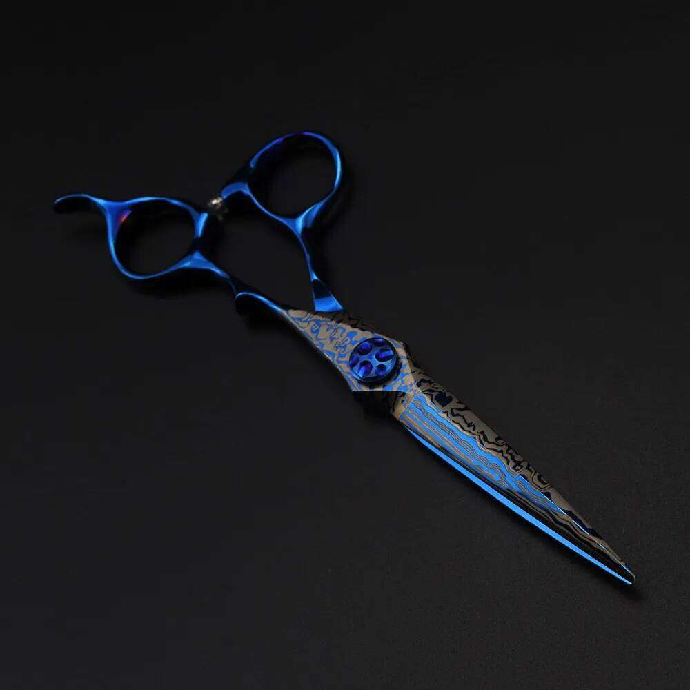 Professional 6 '' Blue Damascus hair cutting Gem screw haircut thinning barber tools steel shears Hairdressing scissors H260303