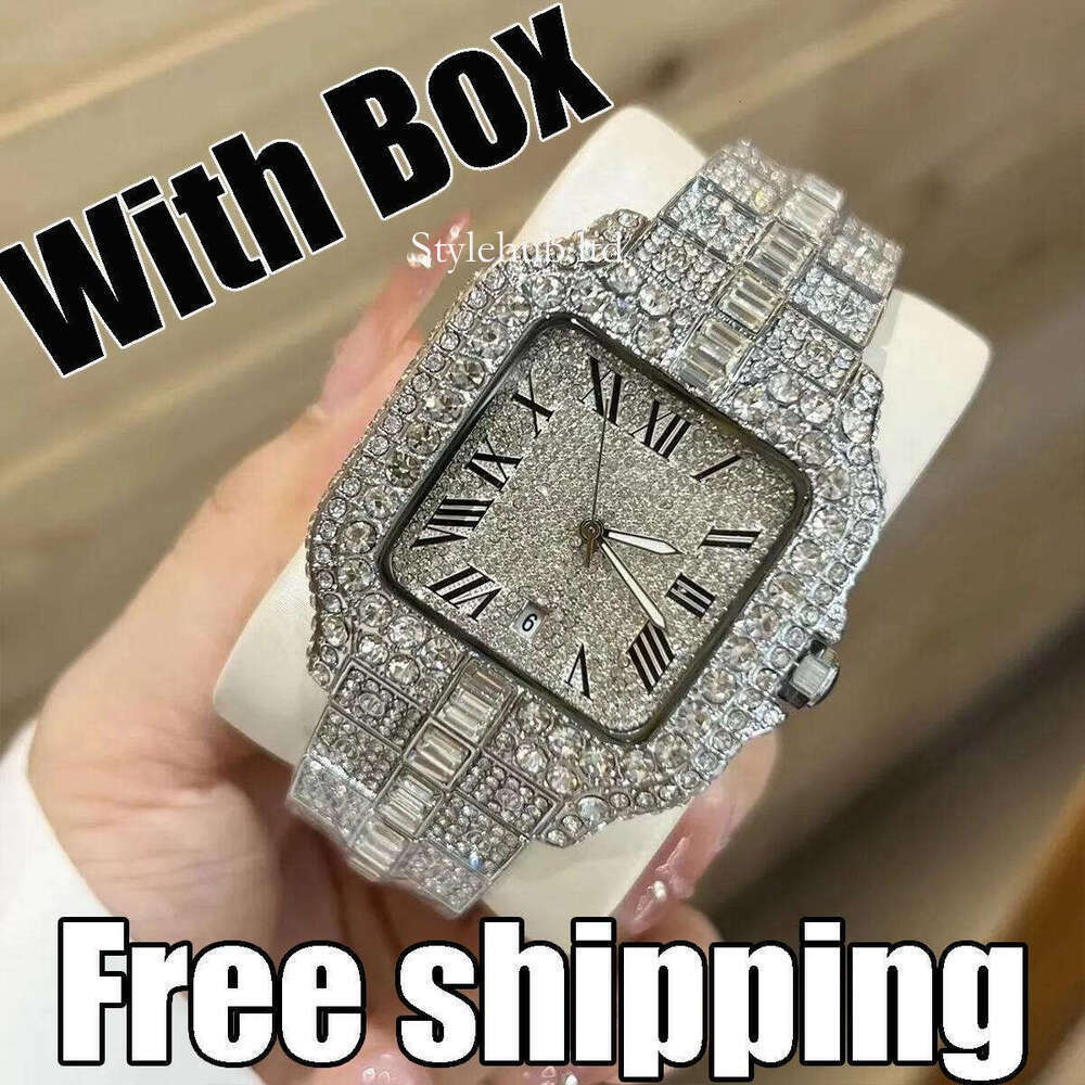 Molssanite watch VVS mossanite watch Automatic Mechanical iced out watch Designer MenMoissanite Pass Dia Watches moissanite watch pass dia test with box e882