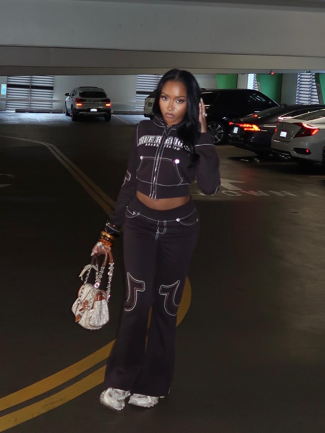 FC1400 autumn women spicy casual cardigan hooded sweatshirt letter printed sportswear bell bottom pants fashionable women clothing designer