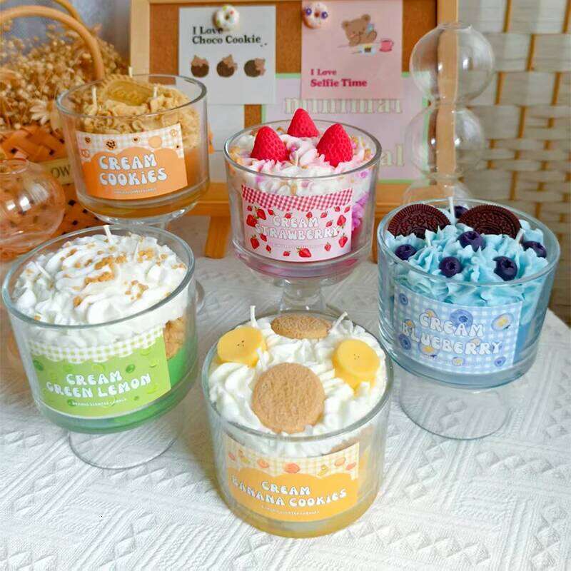 Handmade Fruit Cream Cup Scented Candle Set - Strawberry Blueberry Banana Fragrance Ornament Gift W260304