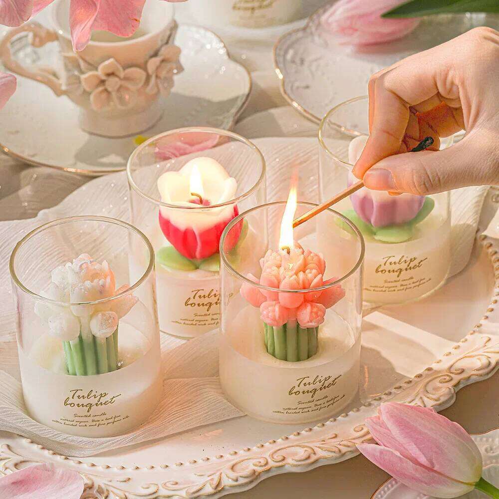 Handmade Wedding Bouquet Scented Aromatherapy, Soy Wax Candle, Birthday Candles Wedding, Home Decoration for Party W260304