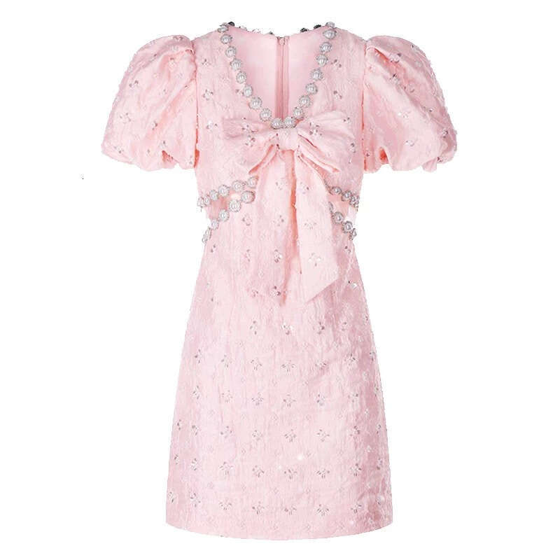 Designer Fashion Celebrity Style Heavy Luxury Beaded Tie Waist Dew Slimming Dress 2026