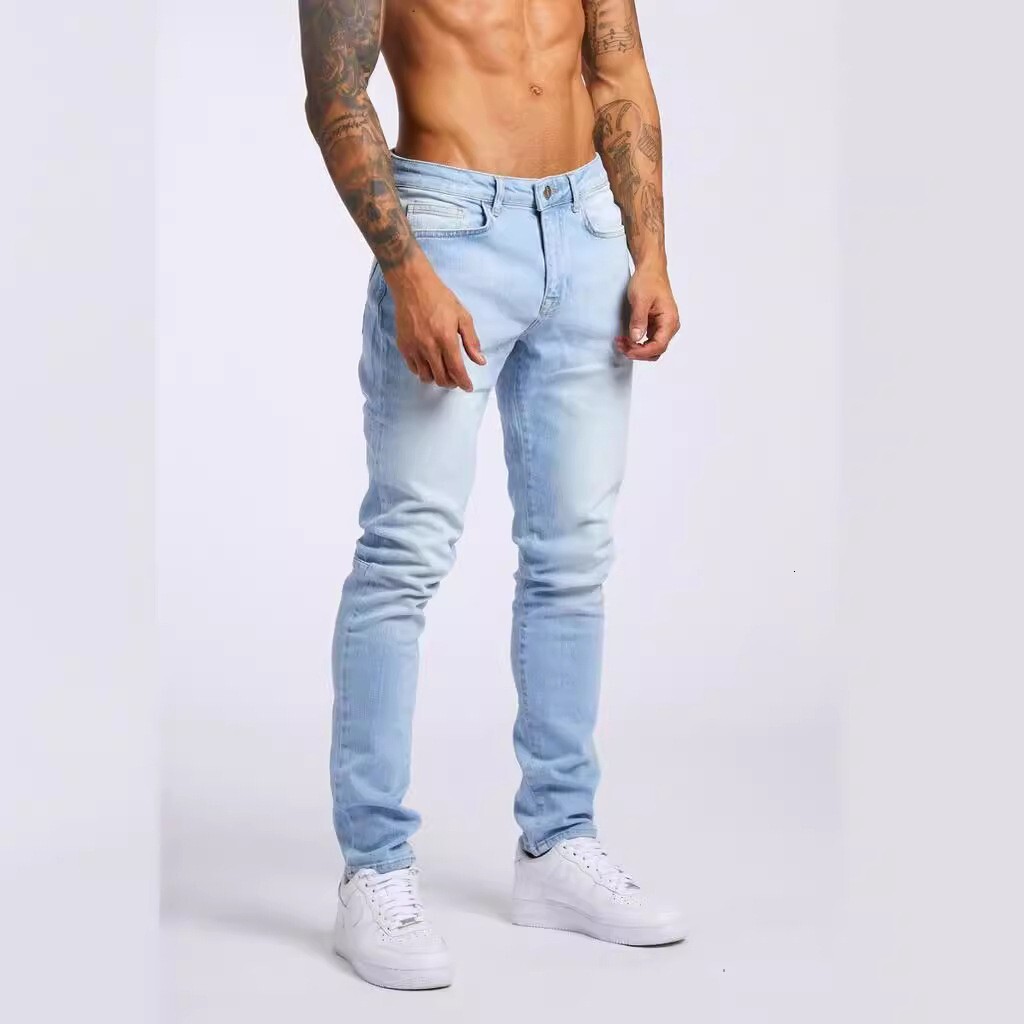 European Station INS Trend Men's Designer Pants Stretch Denim Skinny Pants Trade Slim Fit Black Stretch Jeans For Men