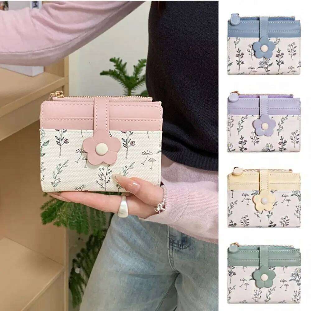 Korean Style Flower Wallet Print Floral PU Leather Holder Short Clutch Ultra Thin Folding Card Storage Bag C260304