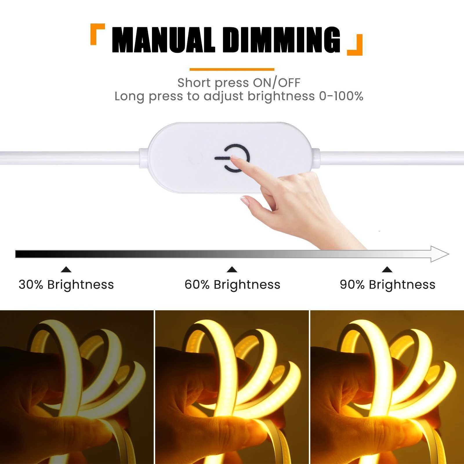 Dimmable COB LED Strip Neon Light 5V USB Flexible Adhesive Tape with ON OFF Switch 320LEDs/m Waterproof LED Light for Room Decor H260304