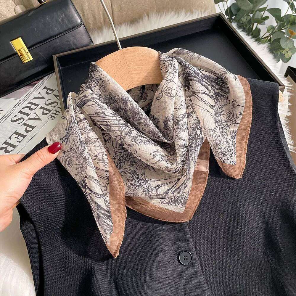 70cm Square Versatile Neck Scarf For Dress Up Your Look, Spring/Summer Women's Soft Stain Bandannas Hijab Neckerchief XJ260304