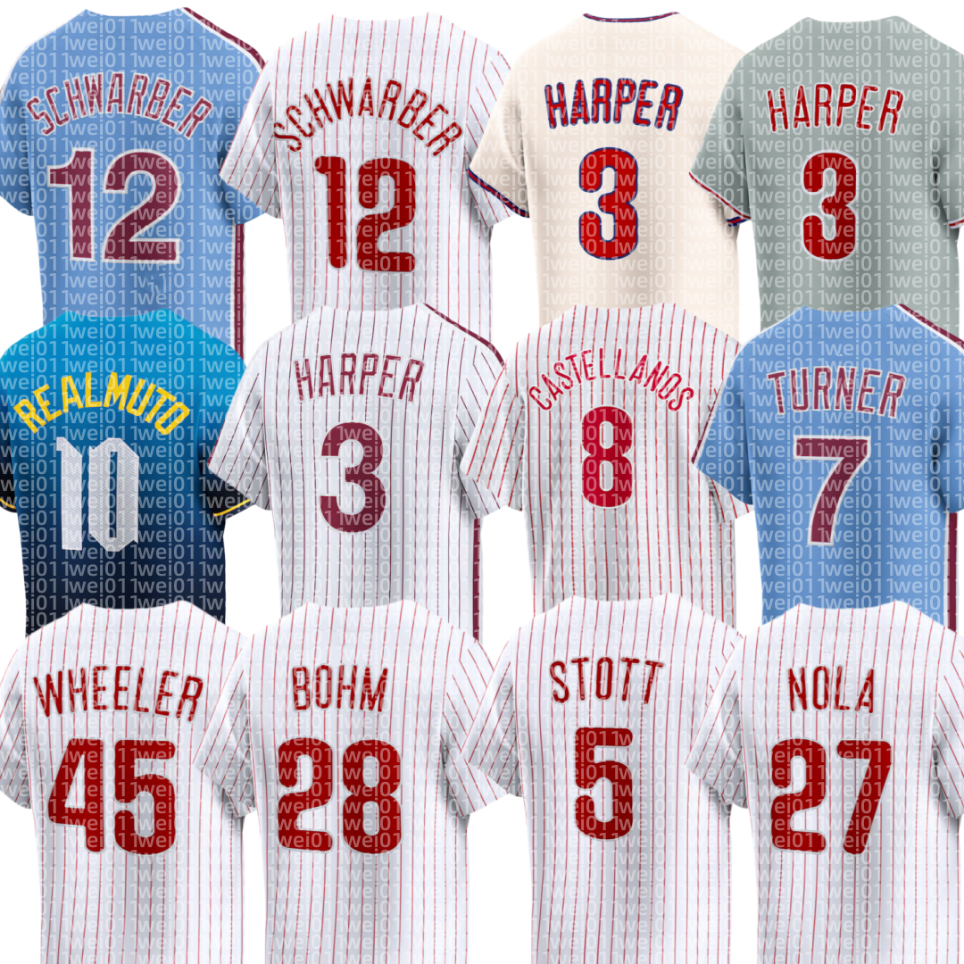 Phillies Baseball Jersey Bryce Harper Kyle Schwarber Bryson Stott Trea Turner Alec Bohm Aaron Nola Andrew Painter Justin Crawford Cristopher Sanchez Brandon Marsh