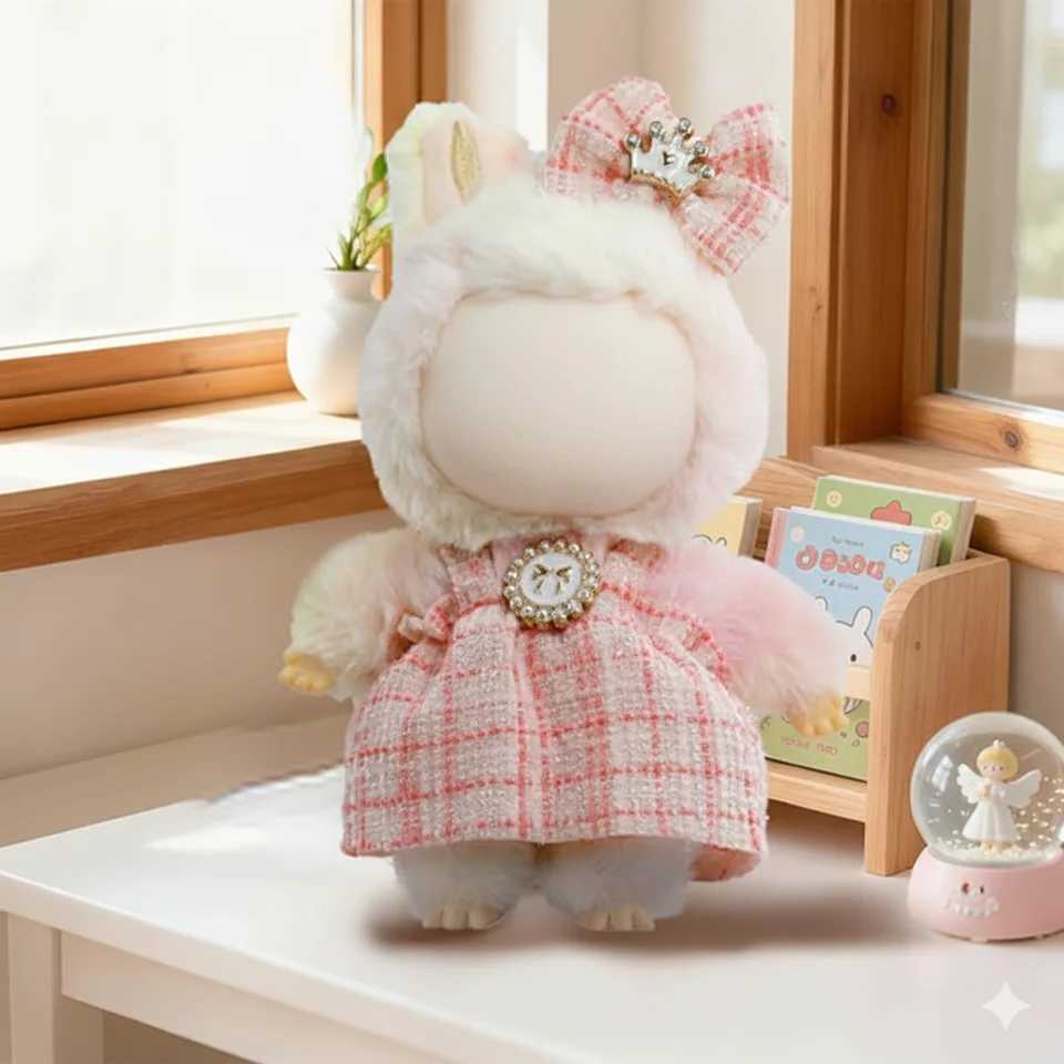 Luxury Tweed Pinafore Dress Set with Crown Bow for 17cm Labubu Dolls Outfit Accessories DIY GiftT260304