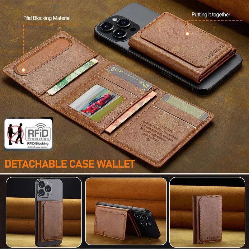 RFID Shielded Credit with Card Slots,Faux Leather Magnetic Suction Cup for Phone & Cards,Phone Wallet Ideal Gift C260304