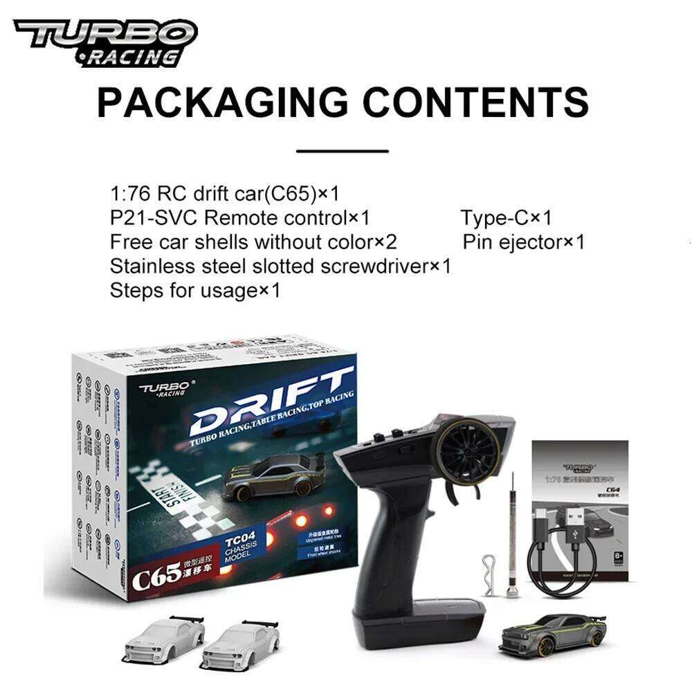 TURBO RACING 1/76 C65 RTR Built-in Gyroscope Drift Racing Full Scale Mini Remote Control Car Simulation Desktop Toys Z260303