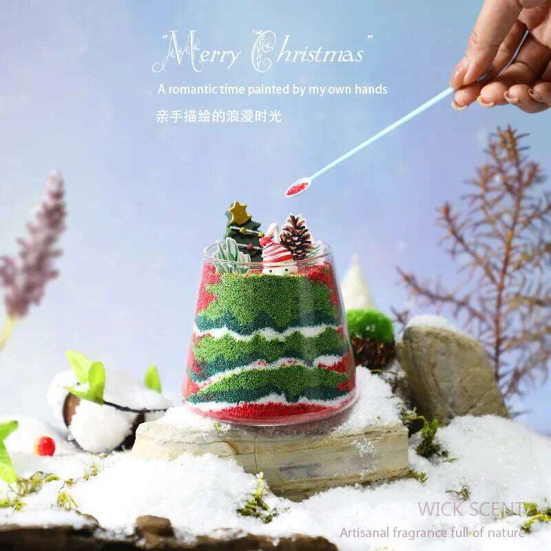 Scented with Sand Art Fragrant for Wholesale Distribution Christmas New Year Aromatic Candles in Glass Jar W260304
