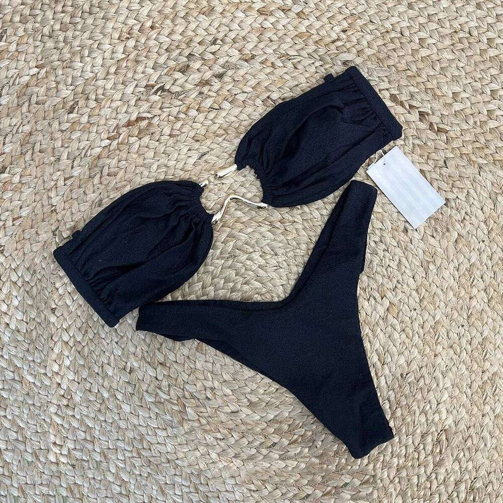 Bandeau Sexy Women Swimsuit Female Swimwear 2024 Bikini Set Push Up Swimming Suit Solid Beachwear Brazilian Thong Biquini Y260303