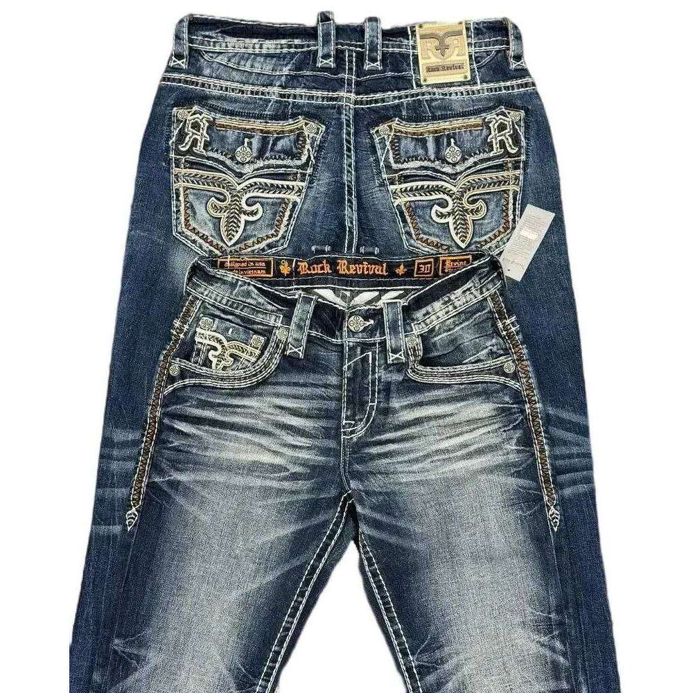 New American Style Street Wear Hip Hop Rock Revival Embroidered Loose Casual Y2k Wide Guys Men Jeans 26H0304