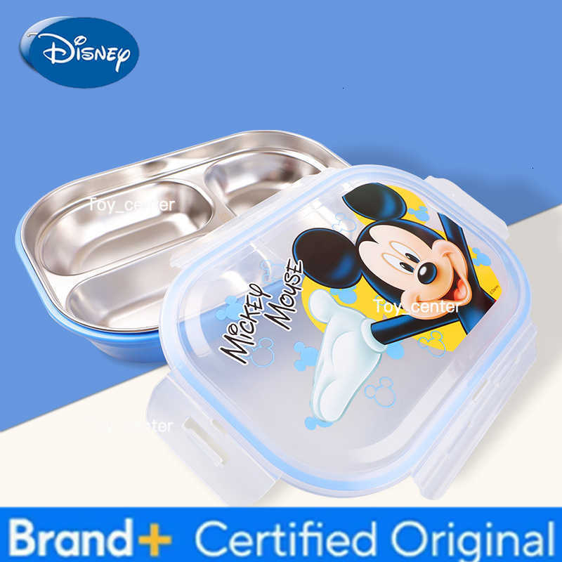 Disney Mickey Minnie Lunch Box Anime Frozen Elsa Anna Stainles Steel Dinner Plate Crisper Student Fruit Lunch Box Kids Tableware H260304