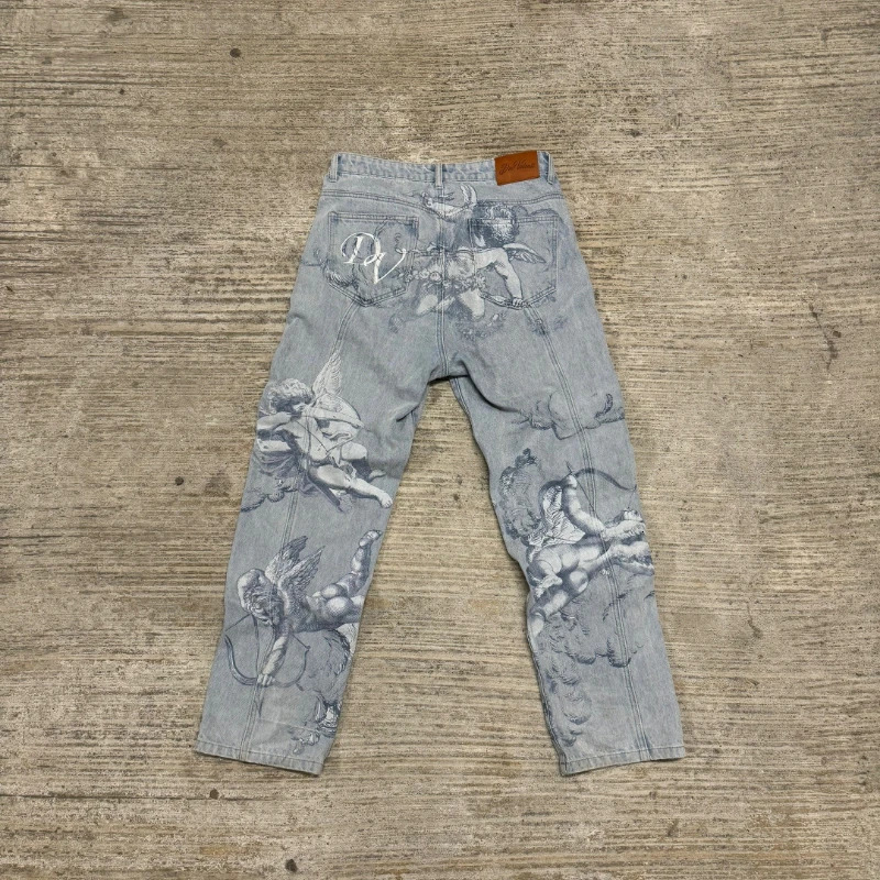 Mens Jeans Harajuku Y2K Angel Baggy Denim Pants Retro High Street Print Loose Straight Fit American Hip Hop Streetwear 260228