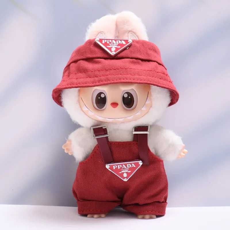 17cm Labubu II Blue Denim Overalls & Hat Set, Luxury Doll Outfit with Triangle Logo for Sitting Party AccessoriesT260304