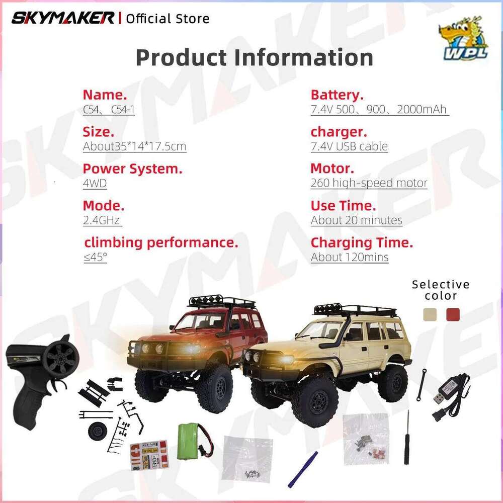 WPL C54 C54-1 1/16 LC80 Model 2.4G 4WD Off Road Remote Control LED Climbing RC Truck Electric Toy Car Gift for Boy Z260303