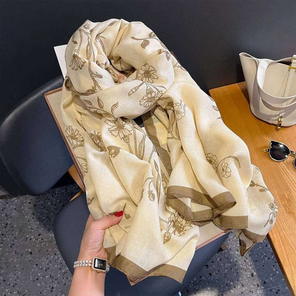 Luxury Long Floral Scarf Women Elegant Shawl Warps Minimalist Ladies Hijab Neckerchief Soft Stain Scarves For Travel Beach XJ260304