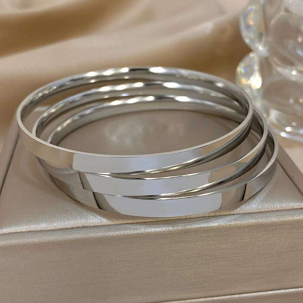 3pcs 18K Gold Plated Stainless Steel Bangle Bracelets for Women Glossy Simple Stacking Wrist Bracelet Waterproof Jewelry XJ260303