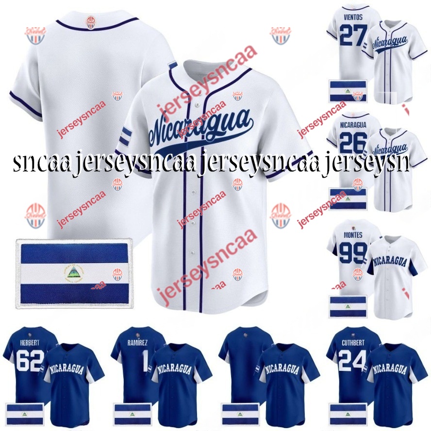 Team Nicaragua 2026 World Baseball Classic Jersey Jonathan LoaIsiga Erasmo RamiRez Duque Hebbert Cheslor Cuthbert Juan Montes Leonardo Crawford11