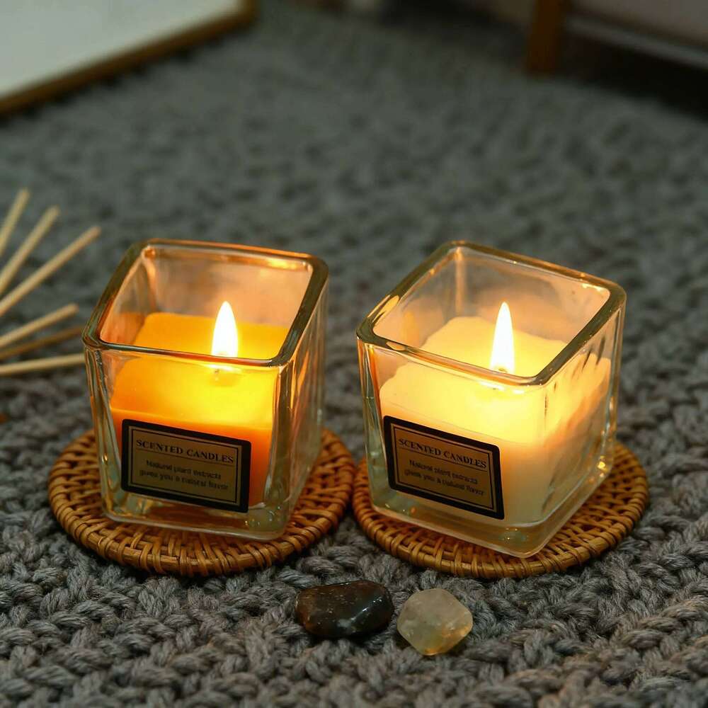 Square Cup Scented Candle for Home Long Burning Relaxing Aromatherapy Gift Modern Bedroom Decor Creating Cozy Atmosphere W260304