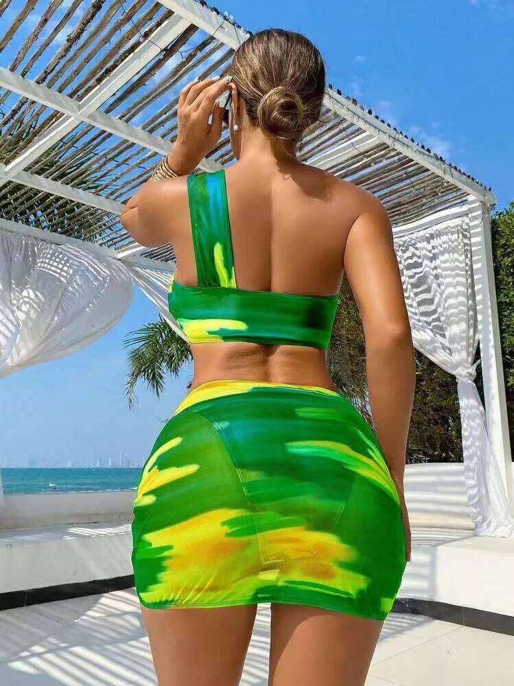 2025 New Swimwear Tie-dye Printed Women's Three-piece Split Bikini Y260303