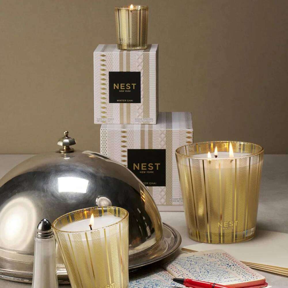 Scented 3-Wick Winter Chai 21.2 oz Long-Burning 100 Hours Reusable Glass Vessel Aromatherapy Candle W260304