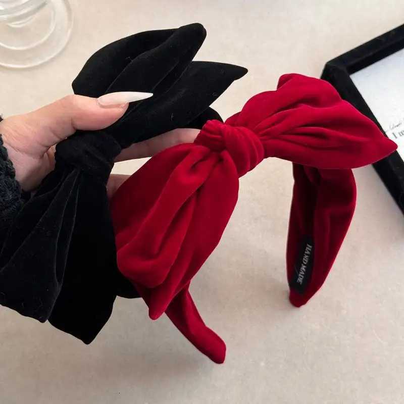 Red Black Velvet Wide Bow Headband For Girls Women Winter Hairband Fashion Temperament New Year Hair Accessories H260304 - view 6