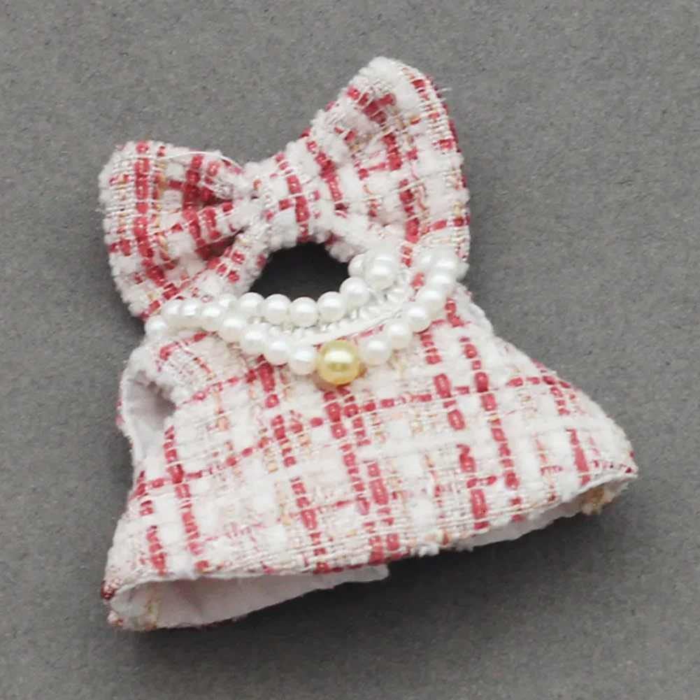 Luxury Plaid Tweed Dress Set with Bow & Pearl Necklace for 10.5cm V4 & 40cm Labubu Dolls Cute Outfit AccessoriesT260304