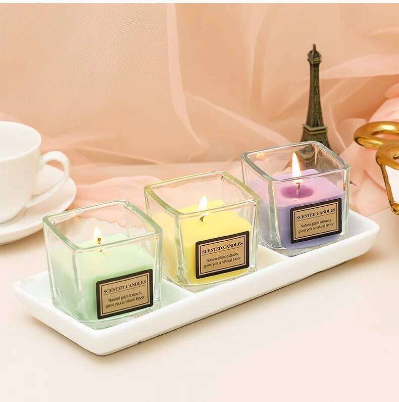 Square Cup Scented Candle for Home Long Burning Relaxing Aromatherapy Gift Modern Bedroom Decor Creating Cozy Atmosphere W260304