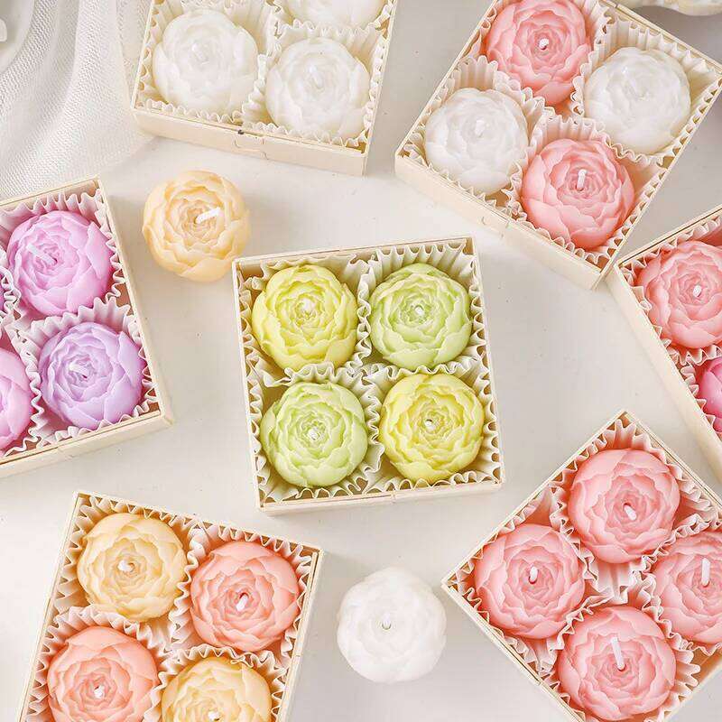 Romantic Valentine's Day Gift Box with Pink and Flowers 4 Sets of Scented Candles for Home Decoration W260304