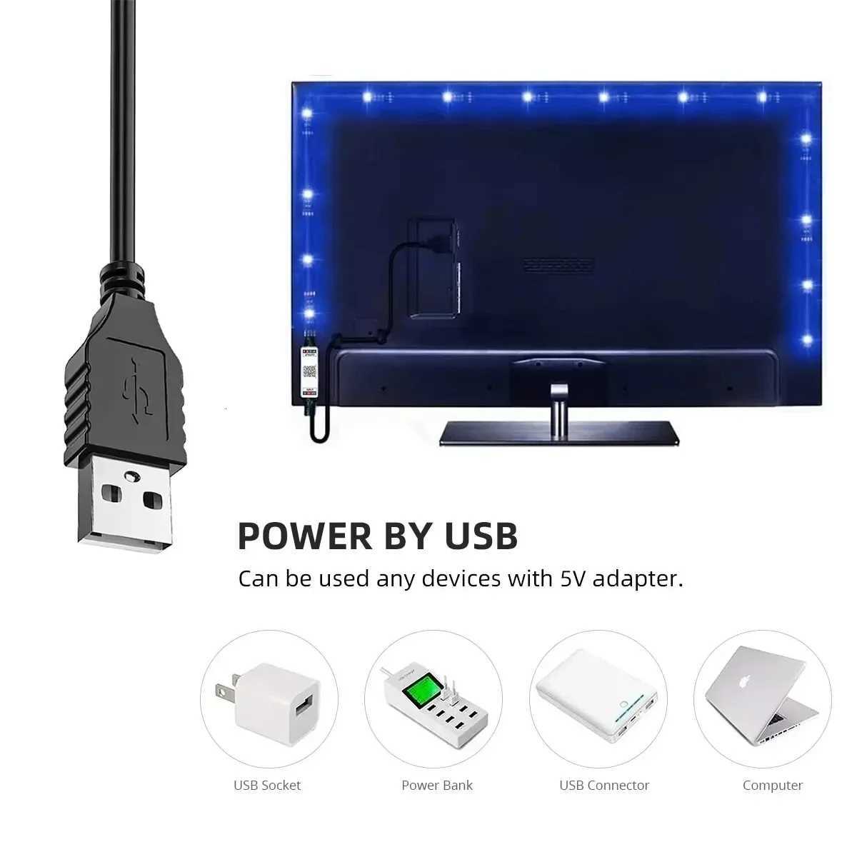 1M-30M LED Strip Light Touch Bluetooth App 5050 RGB Led Lights Flexible Ribbon Luces Led DC5V USB TV BackLight Room Decoration H260304