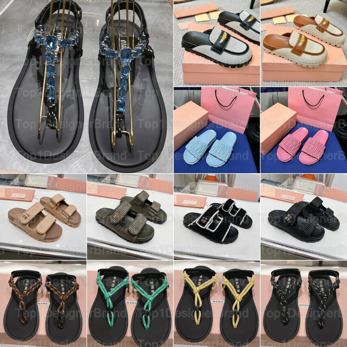 Designer Shoes Italian Women's Fashion New M Letter Hand-woven Summer Sandals Beach Luxury Women's Casual Flat Slippers Flip-flops Women's