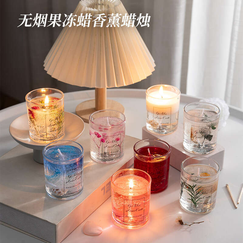 New Home Bedroom Romantic Fragrance Hotel Glass Cup Real Flower Jelly Candle Cross-Border In Stock W260304