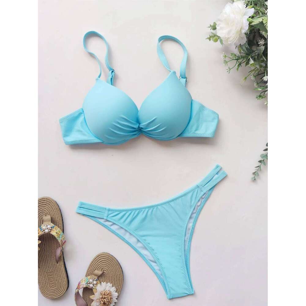 Sexy Push Up Bikinis Sets Two Pieces Solid Thong Swimsuit Swimwear Conjunto De Bikini Tankini Biquini Y260303