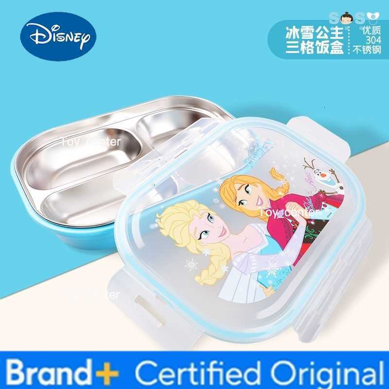 Disney Mickey Minnie Cutlery Three Grid Lunch Box Frozen Princess Cartoon Cute Pattern Stainless Steel Student Lunch Box Cutlery H260304