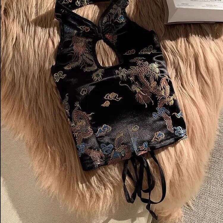 Plus-Size Women's Cheongsam Halter Neck Camisole, Outerwear, Sexy Inner Wear, Chinese Style Short Camisole