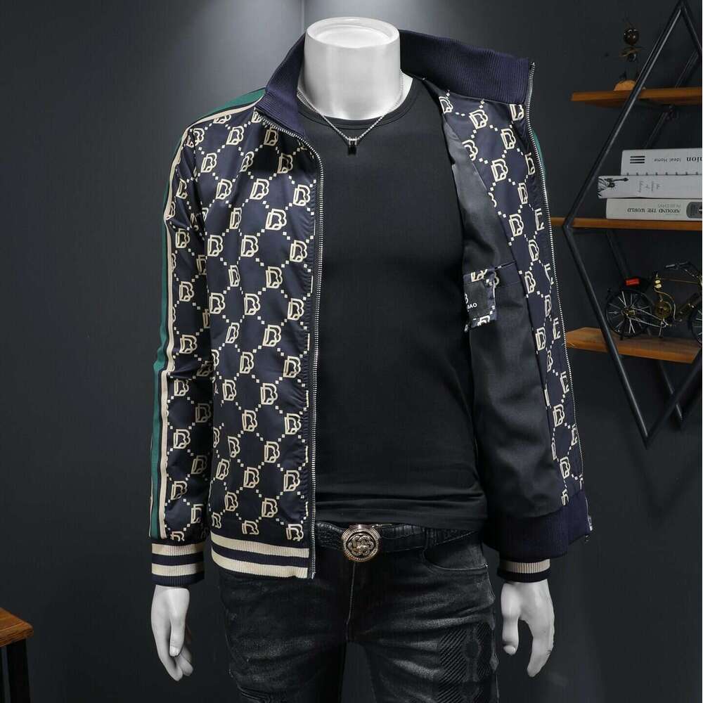 Spring New Men's Stand Collar Jacket High-Quality Printed Trendy Patchwork Casual Plus Size Coat Luanyun