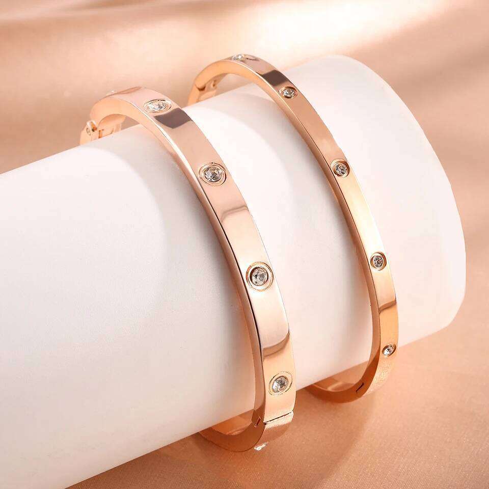 Minimalist Stainless Steel Bracelet With Round Zircon Inlay Fashion Jewelry Accessory Silver/Gold/Rose Gold For Daily Wear Gifts XJ260303