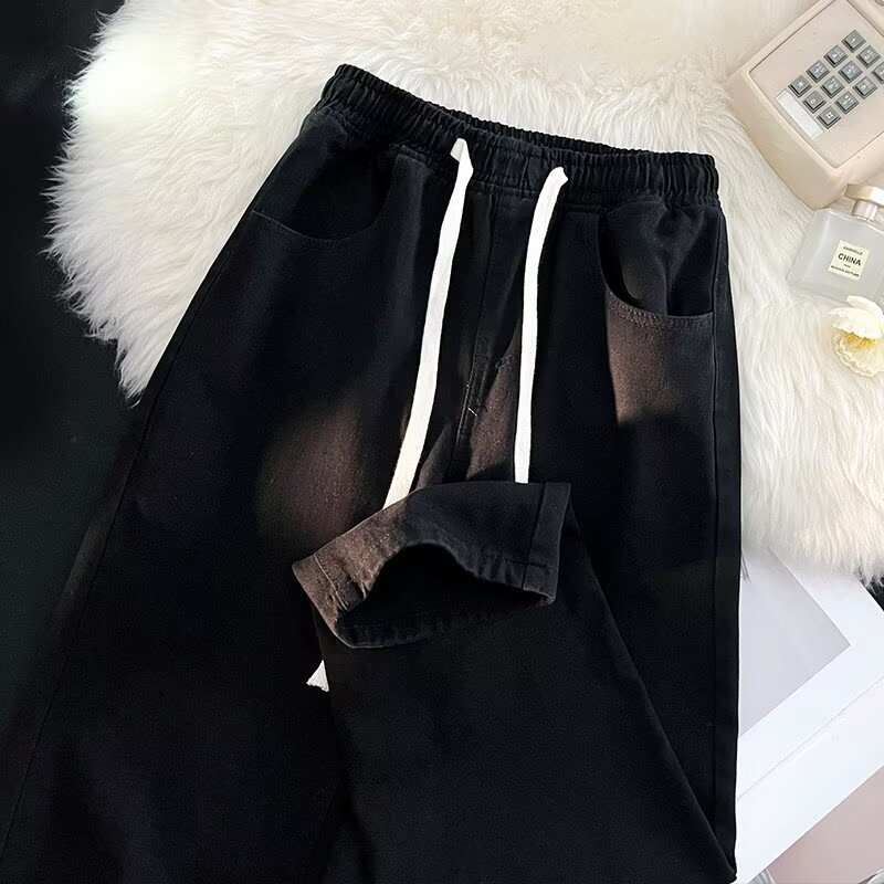 Hong Designer Pants Kong Style Trendy Brand Stylish Jeans For Men And Women Straight Loose Wide-leg Pants Versatile Trendy Retro Casual Plus-size Long Pants
