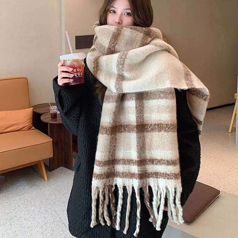Christmas Series Winter Women's Checkered Tassel Warm Shawl Scarf XJ260304