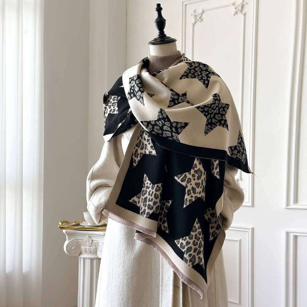 New Luxury Autumn and Winter Cashmere Star Print Scarf Women Warm Pashmina Poncho Scarves Fashion Shawl Thick Foulard Bufanda XJ260304