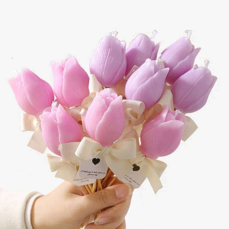 2pcs Realistic Tulip Bouquet Home Decoration Scented Aromatherapy Candle Floral Set Gift for Her W260304