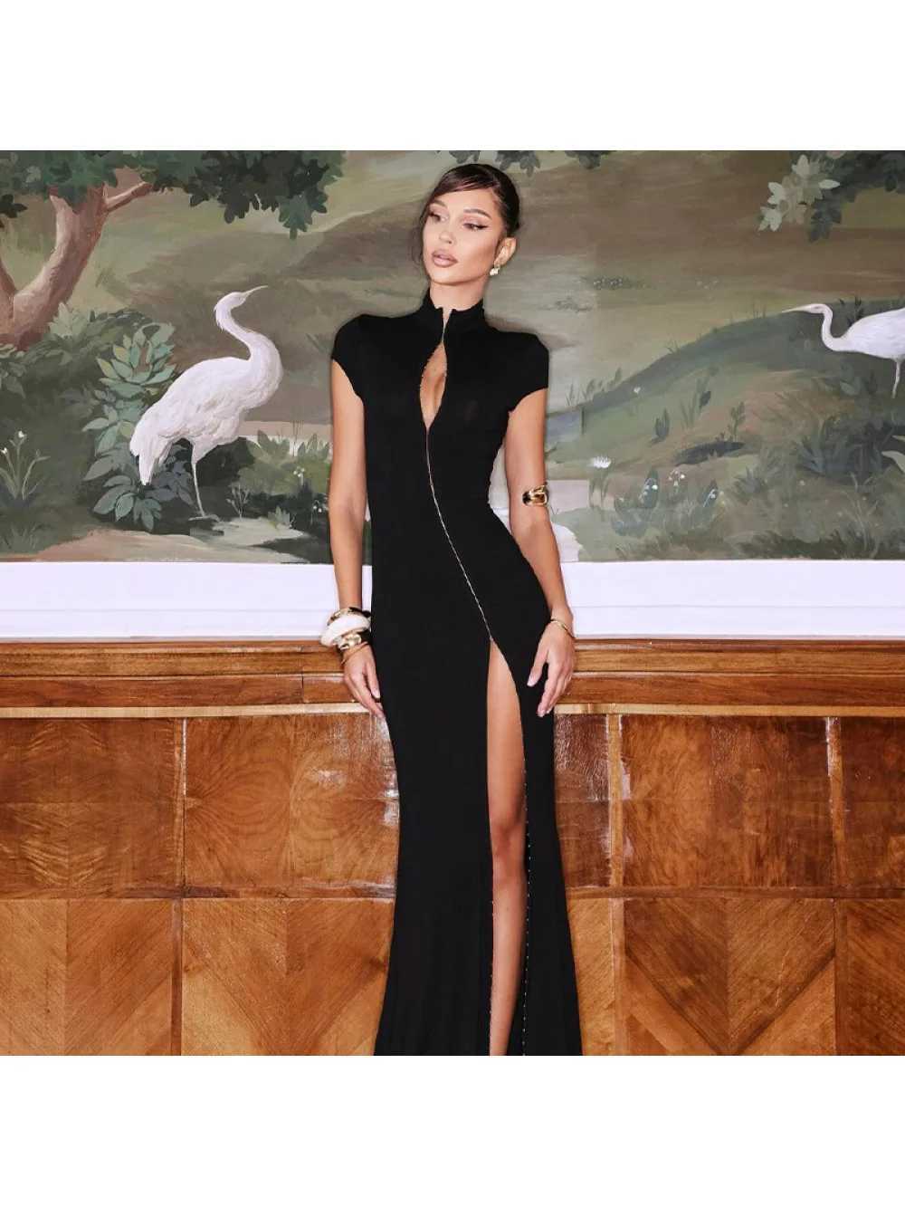 2026 European American Elegant Sexy Maxi Dress - Womens Short Sleeve Slim Fit Fashion Bodycon Long Dress fashion trend M260304