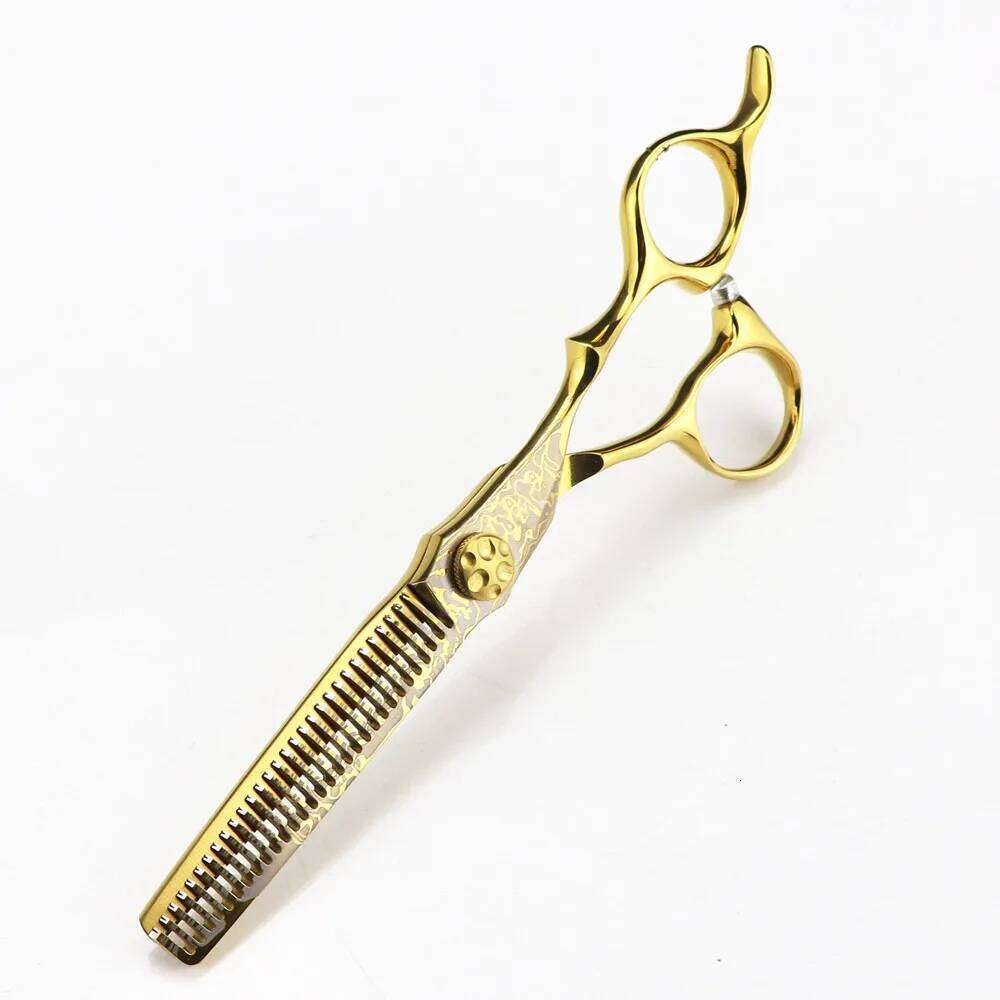 Professional 6 '' Gold Damascus cut hair screw cutting barber tools haircut thinning shears hairdresser scissors H260303