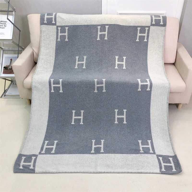 H Letter Cashmere Blend Blanket, Soft Warm for Car, Home Nap, and Air TravelT260304