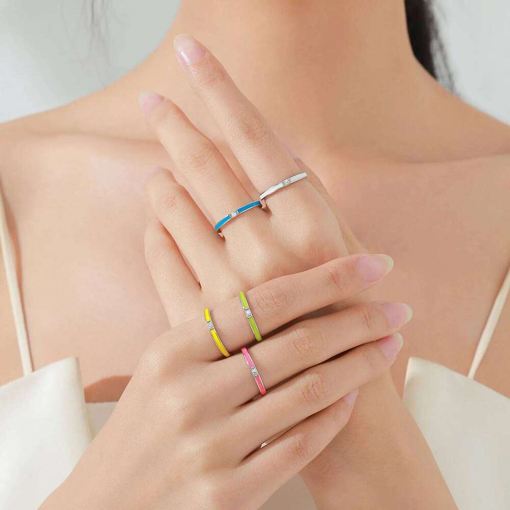 Ailmay Simple 925 Sterling Silver White Enamel Rings For Women Dazzling Zircon Fine Wedding Engagement Jewelry XJ260303