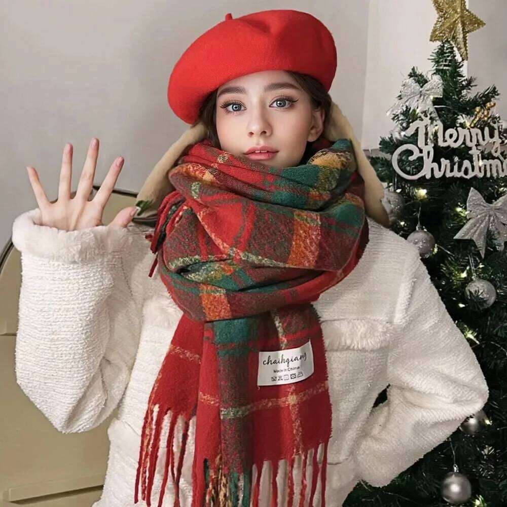 Winter Imitation Cashmere Warm for Women Double-sided Pashmina Thickened Luxury Green Scarf Christmas New Year Gift Shawl XJ260304